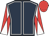 Dark blue, white seams, red and white diabolo on sleeves, red cap