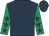 Dark blue, emerald green sleeves, dark blue stars, dark blue cap, emerald green stars