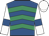 Royal blue, emerald green chevrons, white sleeves, royal blue armlets, white cap