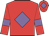 Red body, mauve diamond, red arms, mauve armlets, red cap, mauve diamond