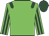 Green, dark green epaulettes, stripes on sleeves, dark green cap