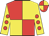 Red body, yellow quartered, yellow arms, red spots, red cap, yellow quartered