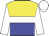 yellow and blue halved horizontally, white band, white sleeves and cap