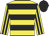 yellow and black hoops, striped sleeves, black cap