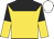 gold, black yoke, black and gold halved sleeves, white cap