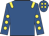 royal blue, yellow epaulettes, yellow spots on sleeves and cap