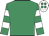 Emerald green, emerald green & white hooped sleeves, white cap, emerald green spots