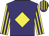 Purple, yellow diamond, yellow & purple striped sleeves, purple & yellow striped cap