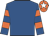 Royal blue, orange hooped sleeves, orange cap, white star