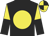 Black, yellow disc, halved sleeves, quartered cap
