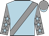Light blue, grey sash, grey sleeves, light blue stars, grey cap,light blue peak