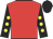 Red, black sleeves, yellow spots, black cap