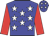 Blue, white stars, red sleeves, blue cap, white stars