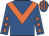 Royal blue, orange chevron, royal blue sleeves, orange stars, striped cap