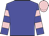 blue, pink hoops on sleeves, pink cap