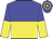 Blue and yellow halved horizontally, halved sleeves, hooped cap