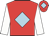 Red, light blue diamond, white sleeves, red cap, light blue diamond