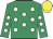 Emerald green, white spots, yellow cap
