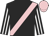 Black, pink sash, black and white striped sleeves, pink cap