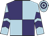 Purple and light blue quartered, light blue sleeves, purple chevrons, hooped cap