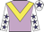 Lilac, yellow chevron, white sleeves, purple stars, white cap, purple star