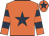 Orange, dark blue star, hooped sleeves and star on cap