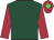 Dark green, claret sleeves and cap with green diamond