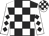 Black and white check, white sleeves, black diamonds, check cap