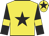 Yellow, black star, black sleeves, yellow armlets, yellow cap, black star