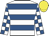 White, royal blue hoops, checked sleeves, yellow cap