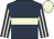Dark blue, beige hoop, striped sleeves, beige cap