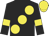 Black, large yellow spots, armlets and cap