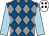 Royal blue and grey diamonds, light blue sleeves, white cap, black diamonds