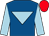 Royal blue, light blue inverted triangle and sleeves, red cap