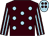 Brown, light blue spots, striped sleeves, brown spots on light blue cap