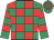 Emerald green and red check, hooped sleeves and cap