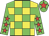 Yellow body, green checked, green arms, red stars, green cap, red star