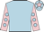 light blue, light blue spots on pink sleeves, pink star on cap