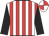 White body, red striped, black arms, white cap, red quartered