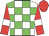White body, green checked, red arms, white armlets, red cap
