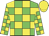 green, yellow checks, yellow cap