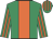 Emerald green, orange stripe, orange stripes on sleeves and cap