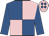 Royal blue and pink quartered, royal blue sleeves, pink cap, royal blue spots