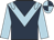 dark blue, light blue chevron, light blue epaulettes, light blue sleeves, quartered cap