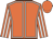 Orange, white seams, striped sleeves, orange cap