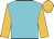 Peacock blue, old gold sleeves and cap
