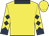 yellow, dark blue diamonds on sleeves, dark blue collar and cuffs