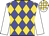 Blue and gold diamonds, white sleeves, checked cap