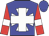 Blue, white maltese cross, red sleeves, white armbands, blue cap, white cross