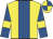 Yellow, royal blue stripe and sleeves, yellow armband, quartered cap